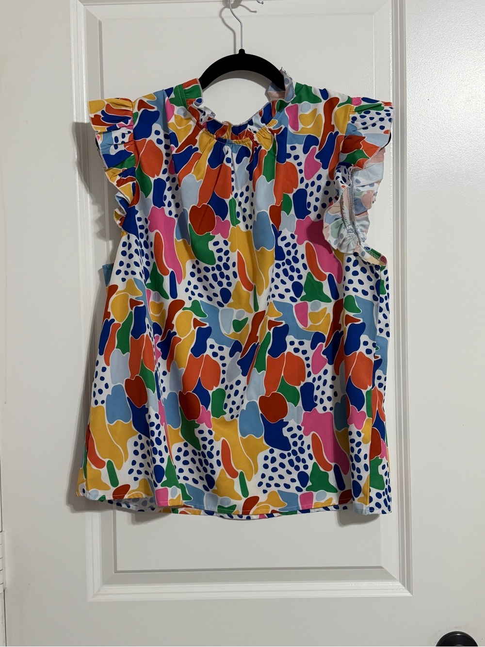 Multicolor Abstract Ruffle-Sleeve Blouse